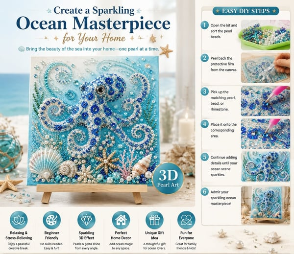 🔥Last Day 50% OFF - 🌊✨ Ocean Theme Pearl Art DIY Kit – Relaxing DIY Craft to Create Stunning Coastal Artwork