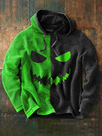 Men's  Halloween Contrast Hooded Drawstring Sweater
