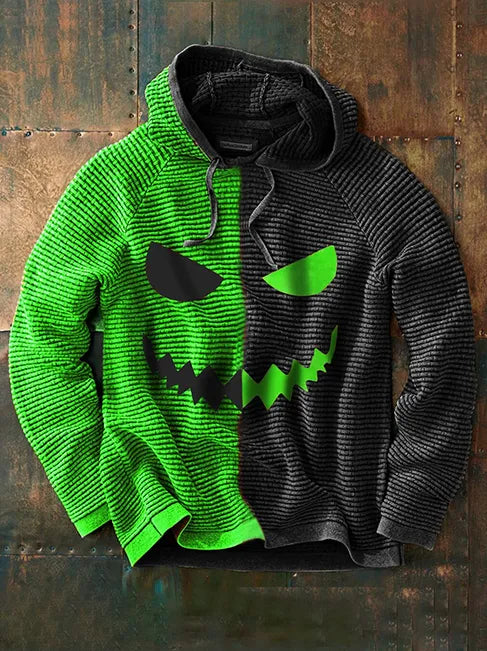 Men's  Halloween Contrast Hooded Drawstring Sweater