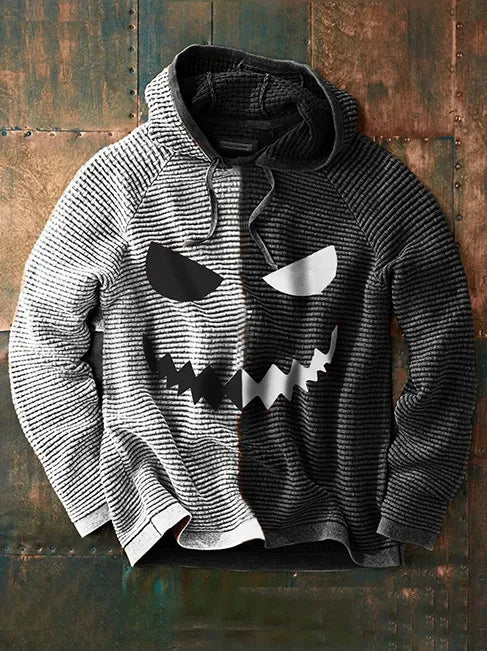 Men's  Halloween Contrast Hooded Drawstring Sweater