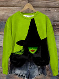 Halloween Witch Print Round Neck Sweatshirt
