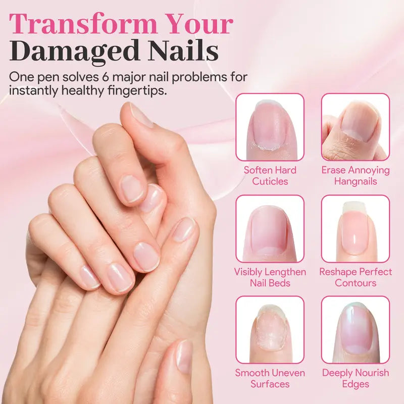 3-in-1 Cuticle Remover & Nail Strengthener Ceramic Cuticle Pusher Pen with Micro-Dosing Oil