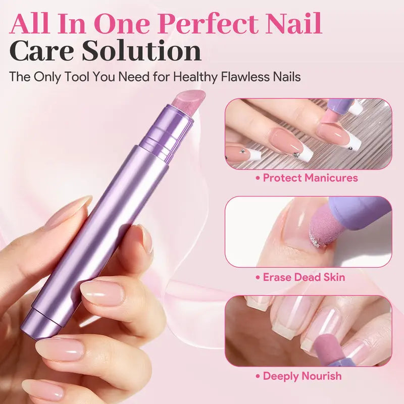 3-in-1 Cuticle Remover & Nail Strengthener Ceramic Cuticle Pusher Pen with Micro-Dosing Oil