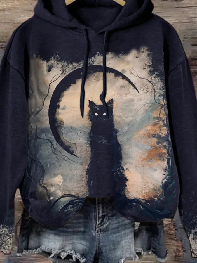 🔥🔥Halloween Vintage Cat Drawstring Sweatshirt