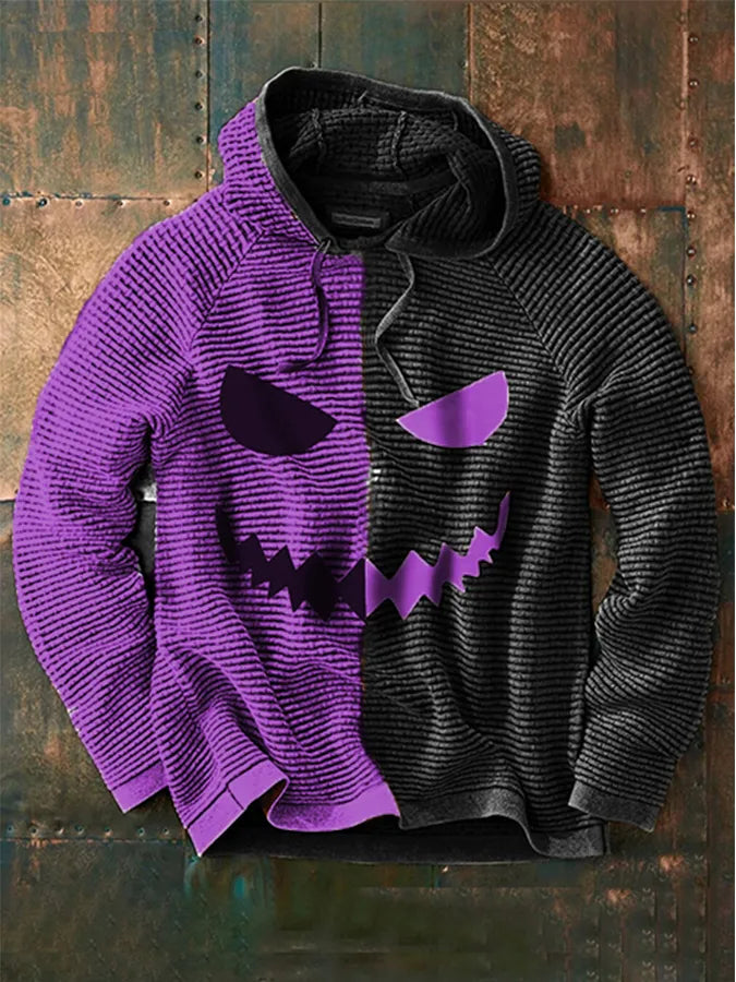 Men's  Halloween Contrast Hooded Drawstring Sweater