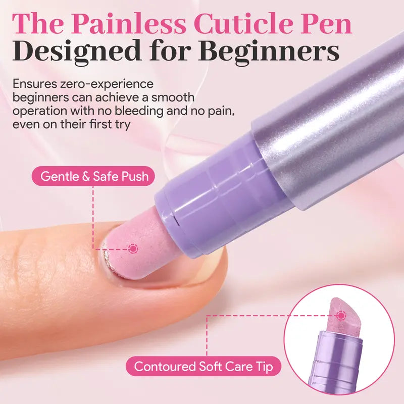 3-in-1 Cuticle Remover & Nail Strengthener Ceramic Cuticle Pusher Pen with Micro-Dosing Oil