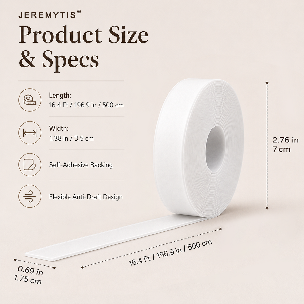 16.4Ft Door Weather Stripping | Adhesive Draft Stopper Seal Strip for Doors, Windows & Shower Doors