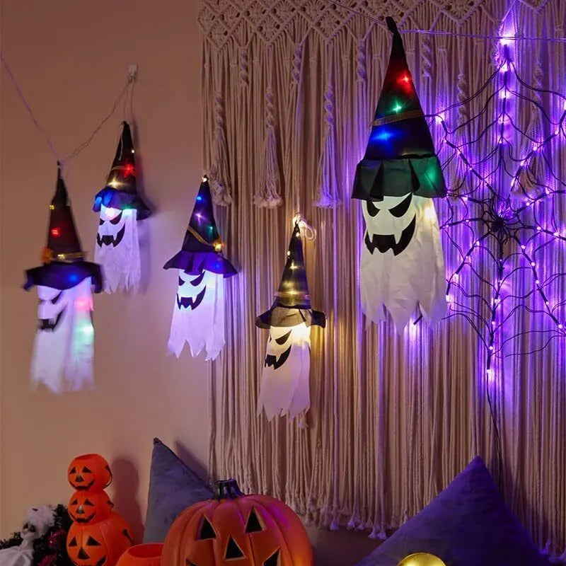 Glowing ghost witch hat halloween decorations outdoor hanging lighted decor