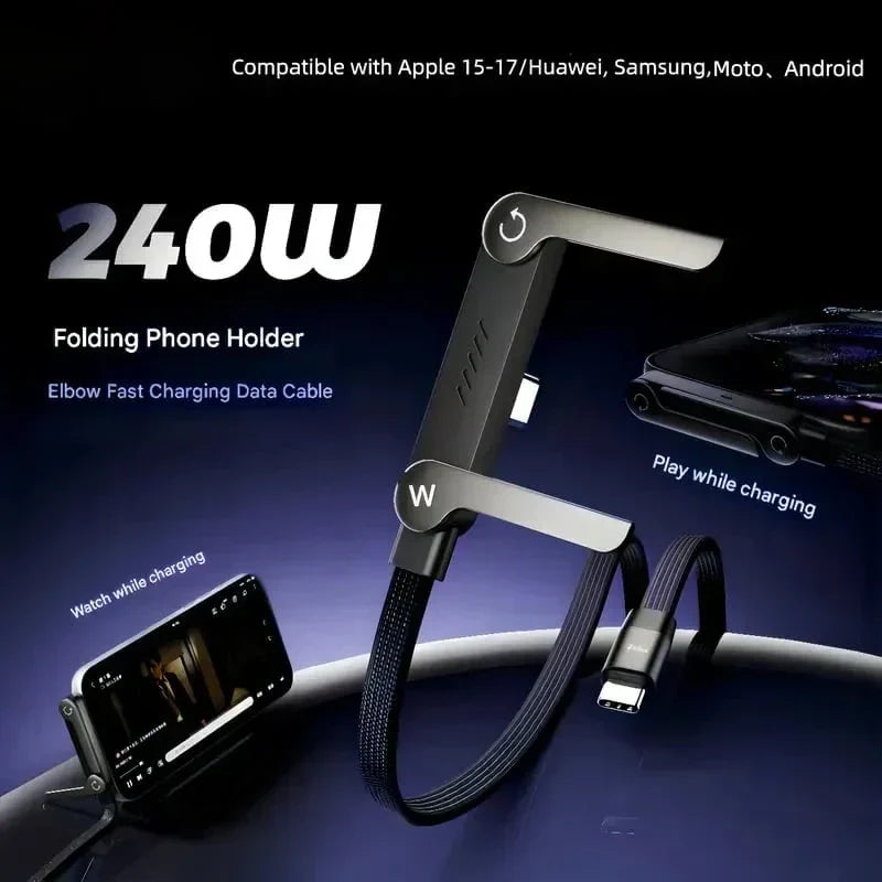 240W Fast-Charging Cable with Built-In Phone Stand
