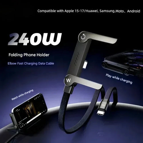 240W Fast-Charging Cable with Built-In Phone Stand