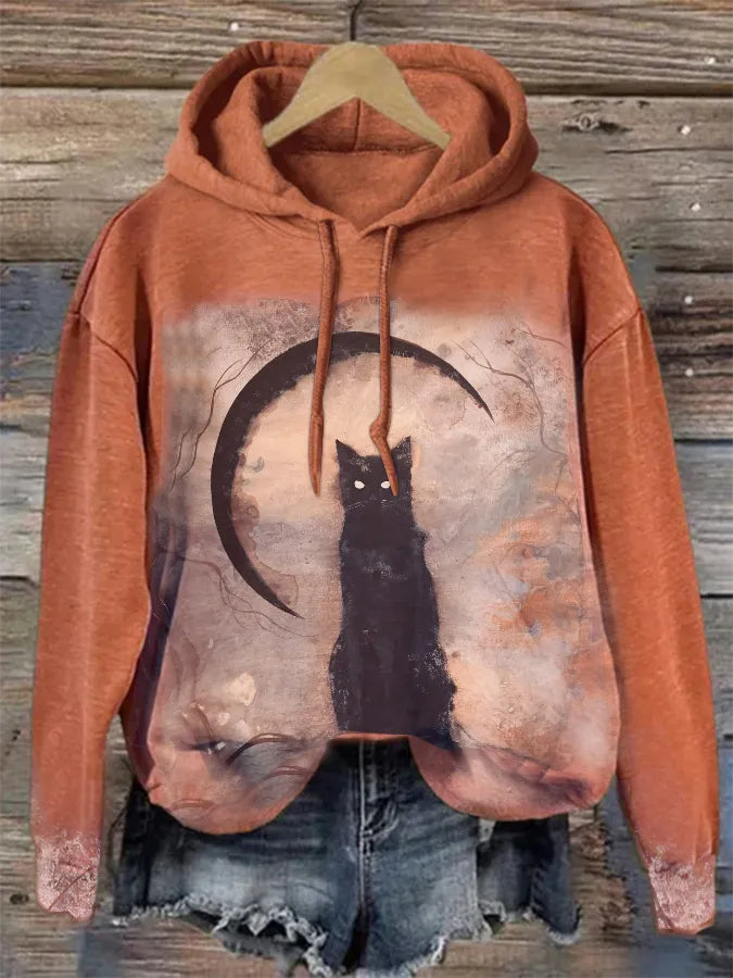 🔥🔥Halloween Vintage Cat Drawstring Sweatshirt