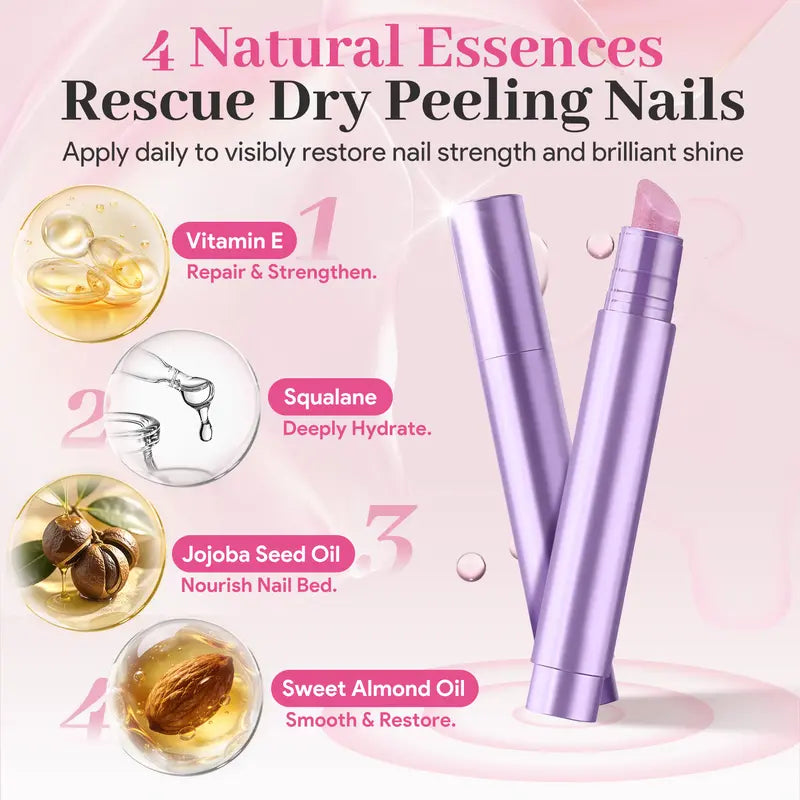 3-in-1 Cuticle Remover & Nail Strengthener Ceramic Cuticle Pusher Pen with Micro-Dosing Oil
