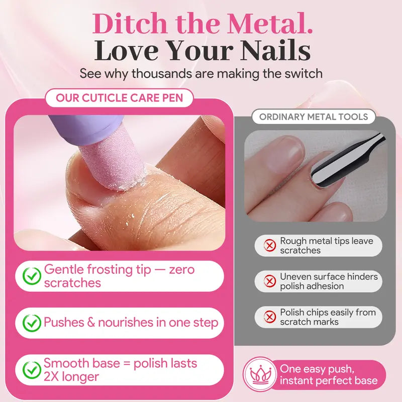 3-in-1 Cuticle Remover & Nail Strengthener Ceramic Cuticle Pusher Pen with Micro-Dosing Oil