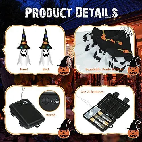 Glowing ghost witch hat halloween decorations outdoor hanging lighted decor